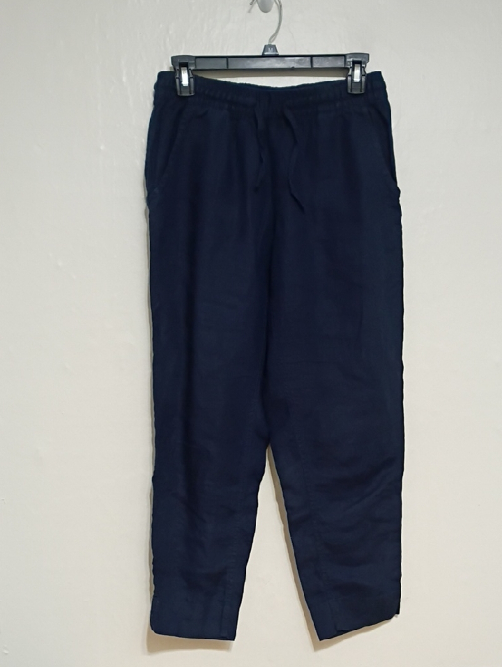 LL Bean Navy Linen Drawstring Waist Ankle Pants Size 2p